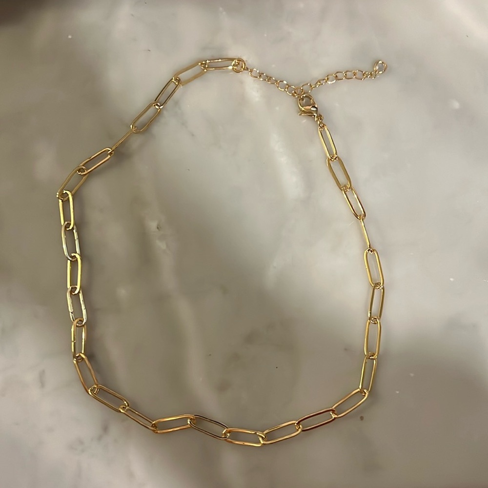 Gold paper clip chain necklace